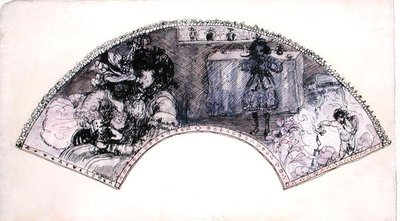 Viuhkasuunnittelu (Le Boudoir) (kynä & muste ja akvarelli paperille) tekijältä Charles Edward Conder