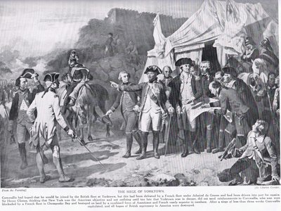 Yorktownin piiritys, kuva Hutchinsonin kansojen historiasta tekijältä Charles Edward Conder