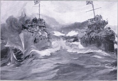 Taistelu hävittäjien välillä, kuvitus Cassells Historia of the Russian-Japanese War, Vol 1, n. 1900 tekijältä Charles Edward Dixon
