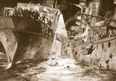 Lento-luutnantti Rutland pelastaa haavoittuneen merimiehen, joka oli pudonnut mereen tekijältä Charles Edward Dixon