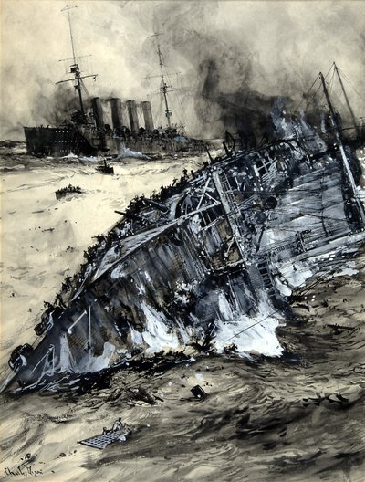 HMS Hoguen, Cressyn ja Aboukirin uppoaminen (wc paperille) tekijältä Charles Edward Dixon
