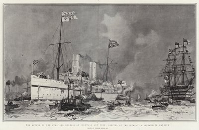 Cornwallin ja Yorkin herttuan ja herttuattaren paluu, Ophirin saapuminen Portsmouthin satamaan tekijältä Charles Edward Dixon