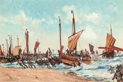 William Valloittajan maihinnousu Hastingsissa 28. syyskuuta 1066 tekijältä Charles Edward Dixon