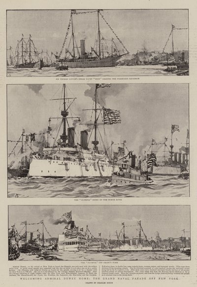 Tervetuloa Admiral Dewey Home, Grand Naval Parade New Yorkin edustalla tekijältä Charles Edward Dixon