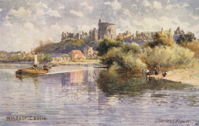 Thames-joki: Windsorin linna (värilitro) tekijältä Charles Edwin Flower