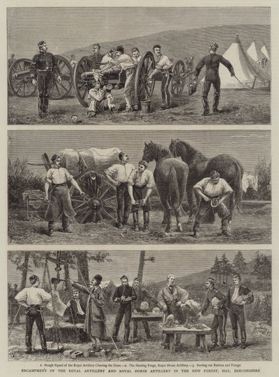 Royal Artilleryn ja Royal Horse Artilleryn leirintäalue New Forestissa, Hayssa, Breconshiressa tekijältä Charles Edwin Fripp