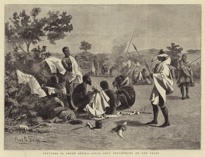 Luonnoksia Etelä-Afrikassa, Fingo Levy Encampment on the Veldt tekijältä Charles Edwin Fripp