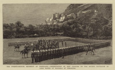 Kaksikymmentäneljäs rykmentti Isandlanassa, Magdalan lordi Napierin uudet värit toiselle pataljoonalle Gibraltarilla. tekijältä Charles Edwin Fripp