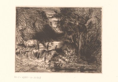 Maisema lehmän ja vesistön kanssa tekijältä Charles Emile Jacque (attributed to)