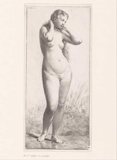 alaston nainen seisomassa tekijältä Charles Emile Jacque (attributed to)