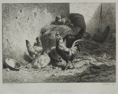 Cock and Hensfinnish tekijältä Charles Emile Jacque