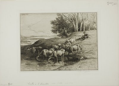 Lehmät juomapaikalla tekijältä Charles Emile Jacque