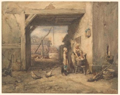 Maatilan sisäpiha tekijältä Charles Emile Jacque