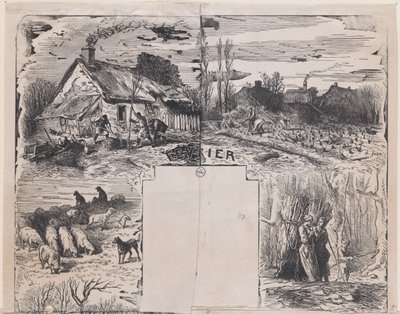 Helmikuu, Album of Rustic Subjects, 1859. tekijältä Charles Emile Jacque