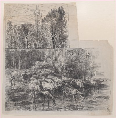 Paimen ja karja Fordissa, n. 1850. tekijältä Charles Emile Jacque
