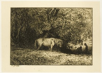Hevonen metsässä tekijältä Charles Emile Jacque