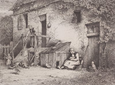 Talon edessä, 1845. tekijältä Charles Emile Jacque
