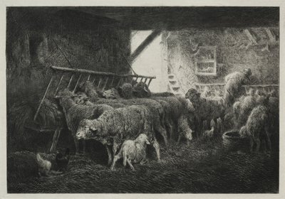Lammasaitauksen sisätilat. tekijältä Charles Emile Jacque