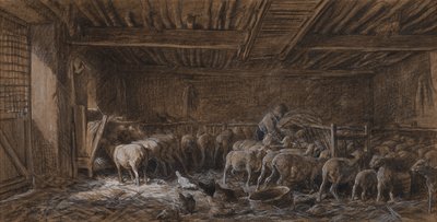 Navetan sisätilat (La Bergerie) tekijältä Charles Emile Jacque