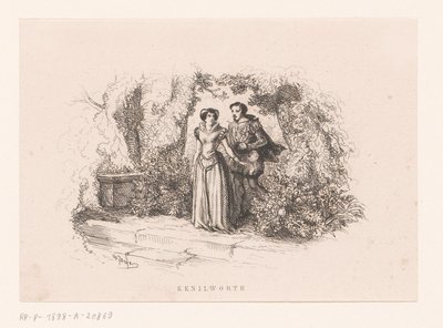 Pari puutarhassa Kenilworth (otsikko esineessä) tekijältä Charles Emile Jacque