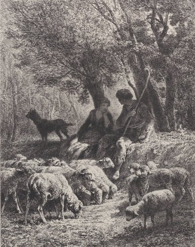 Pastoraalinen kohtaus, 1864. tekijältä Charles Emile Jacque