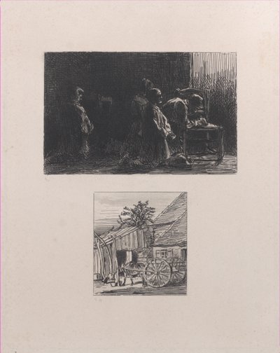 Rukousylä, kärry talon edessä alempi, 1845. tekijältä Charles Emile Jacque