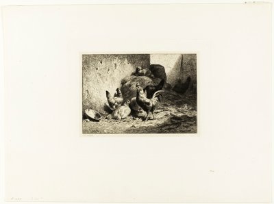 Kukko ja kanat tekijältä Charles Emile Jacque
