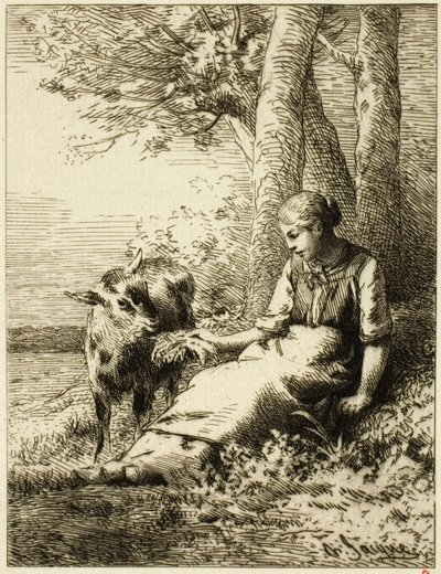 Paimen lammaslauman kanssa Woodin reunalla tekijältä Charles Emile Jacque