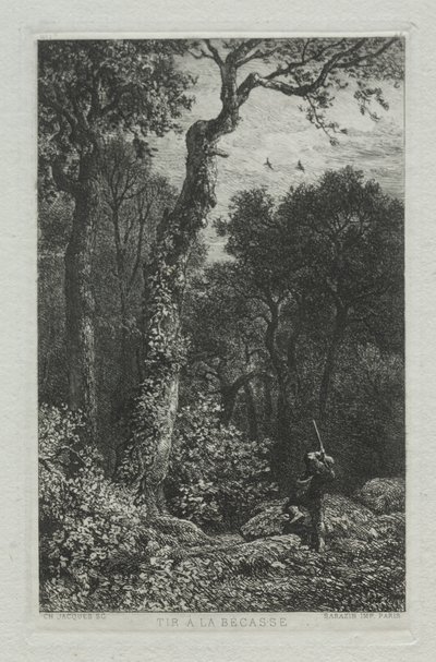Woodcockin ampuminen. tekijältä Charles Emile Jacque