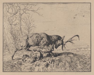Polttarit taistelevat susia vastaan Antoine Louis Baryen mukaan, 1846. tekijältä Charles Emile Jacque