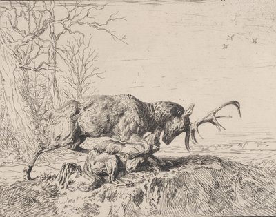 Polttarit taistelevat susia vastaan Antoine Louis Baryen mukaan, 1846. tekijältä Charles Emile Jacque