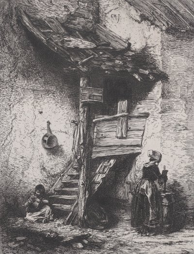 Portaat ja naisen kuohuminen, 1845. tekijältä Charles Emile Jacque