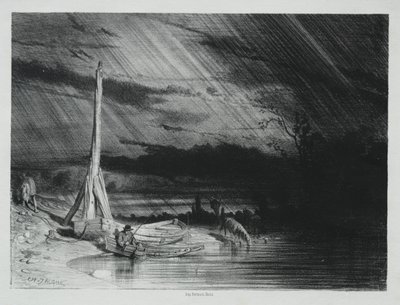 Kalastaja, sateinen sää tekijältä Charles Emile Jacque