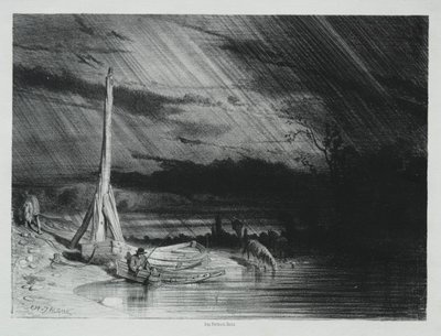 Kalastaja, Sateinen sää, 1847. tekijältä Charles Emile Jacque