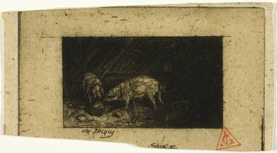 Kaksi sikaa syö kaukalosta tekijältä Charles Emile Jacque