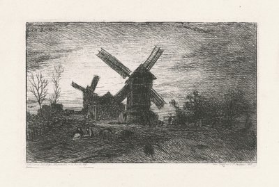 Kaksi tuulimyllyä Montmartrella tekijältä Charles Emile Jacque