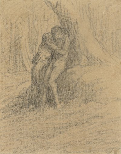 Maanviljelijäpari rakastelemassa raskaan puun alla tekijältä Charles Emile Jacque