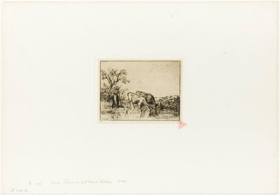 Nainen hoitaa kahta lehmää tekijältä Charles Emile Jacque