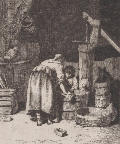 Naisten pesu, n. 1845-50. tekijältä Charles Emile Jacque