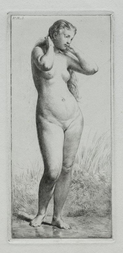 Nuori nainen kylpemässä. tekijältä Charles Emile Jacque