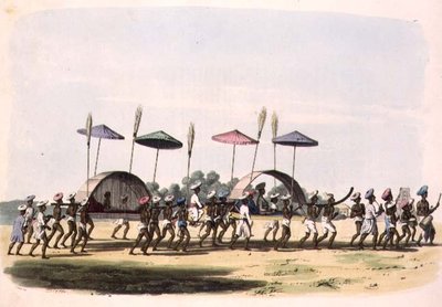 Avioliittokulkue Nagapattinamin kaupungin läpi, levy 32 Oriental Drawingsista, kaiverrus Thomas Medlandin (1755-1823) pubista. 1806 (akvatinta) tekijältä Charles Emilius (after) Gold