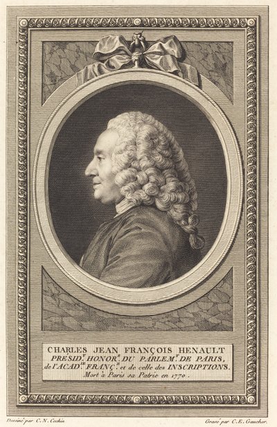 Charles Jean Francois Henault tekijältä Charles Etienne Gaucher after Charles Nicolas Cochin II