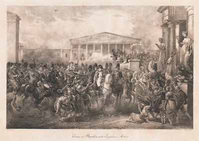 Napoleonin ja Josephinen saapuminen Milanoon, 1800-luvun alku (litho) tekijältä Charles Etienne Pierre Motte