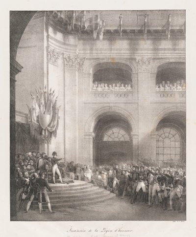 Kunnialegioonan muodostaminen 19. päivän alussa vuosisadan (litho) tekijältä Charles Etienne Pierre Motte
