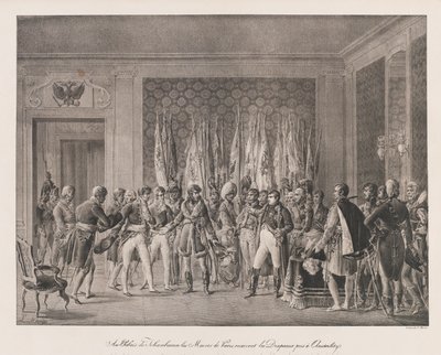 Pariisin Maires vastaanottaa Austerlitzin lipun, 1800-luvun alku (litho) tekijältä Charles Etienne Pierre Motte