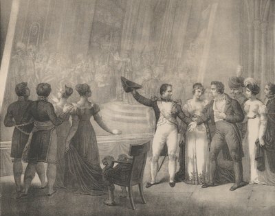 Napoleon ja Josephine vierailevat Davidin studiossa, 4. tammikuuta 1808, n. 1820-30. tekijältä Charles Etienne Pierre Motte