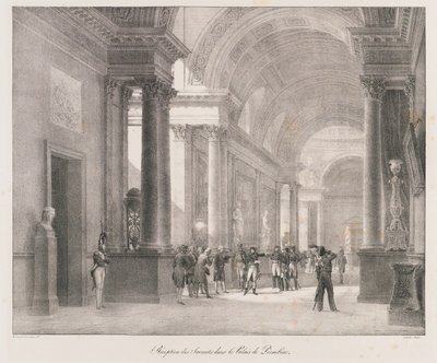 Savantien vastaanotto, 1800-luvun alku (litho) tekijältä Charles Etienne Pierre Motte