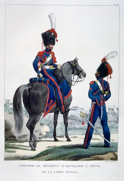 Kuninkaallisen vartijan hevostykistörykmentin univormu, Ranska, 1823. tekijältä Charles Etienne Pierre Motte
