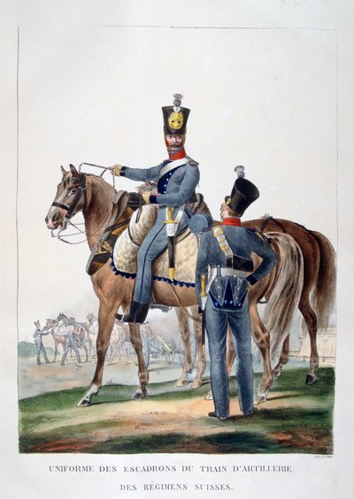 Sveitsin rykmentin hevostykistöjunan laivueen univormu, Ranska, 1823. tekijältä Charles Etienne Pierre Motte