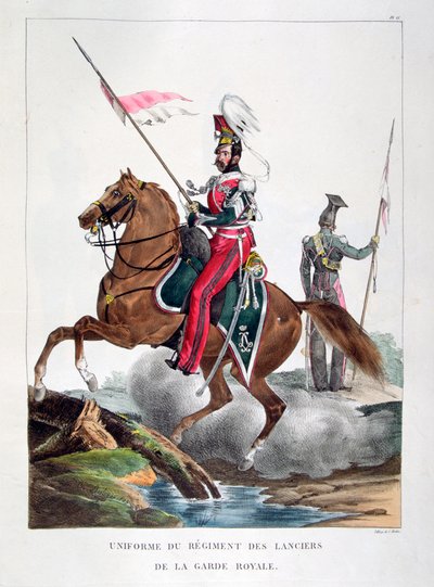 Ranskan kuninkaallisen vartijan lyijykmentin univormut, 1823. tekijältä Charles Etienne Pierre Motte